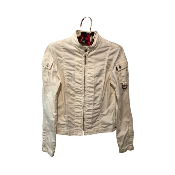 Vintage Juicy Couture Cream Jean Jacket with High Stand Up Collar.  Sz M (Girl) - Picture 1 of 13